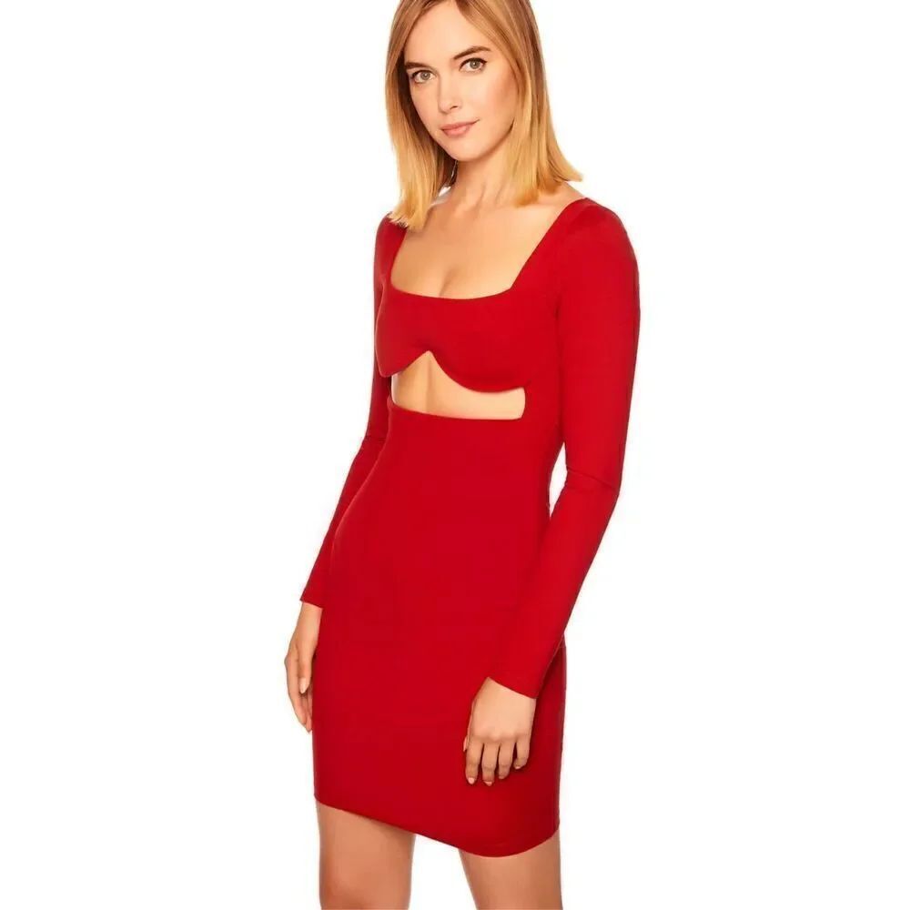 Susana Monaco Reverse Sweetheart Long Sleeve Mini Dress in Siren Size Large NWT
